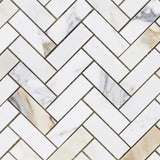 Calacatta Gold Marble 1x3 Herringbone Honed Mosaic Tile - TILE & MOSAIC DEPOT