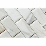 Calacatta Gold Marble 2x4 Deep Beveled Polished Mosaic Tile - TILE AND MOSAIC DEPOT