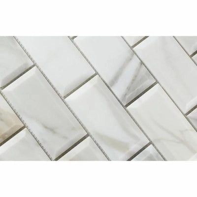 Calacatta Gold Marble 2x4 Deep Beveled Honed Mosaic Tile - TILE AND MOSAIC DEPOT