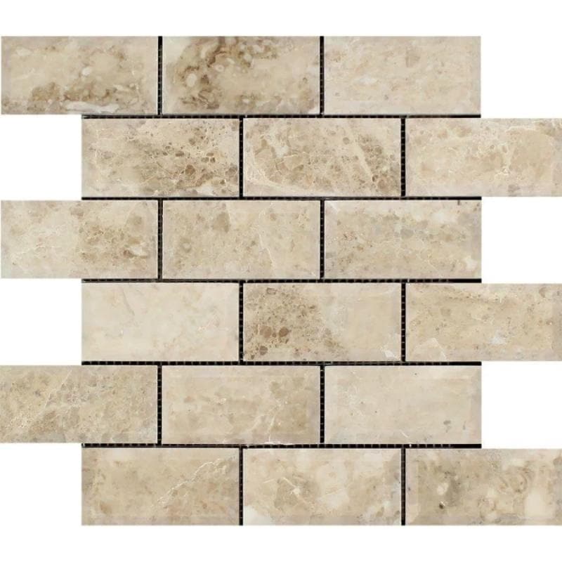 Cappuccino Marble 2x4 Polished Deep-Beveled Mosaic Tile - TILE & MOSAIC DEPOT