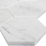 White Carrara Marble 4x4 Hexagon Polished Mosaic Tile - TILE AND MOSAIC DEPOT