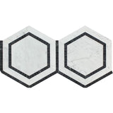 White Carrara Marble 5x5 Hexagon with Black Polished Mosaic Tile - TILE AND MOSAIC DEPOT