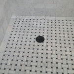 White Carrara Marble Honed Basketweave with Black Dots Mosaic Tile - TILE AND MOSAIC DEPOT