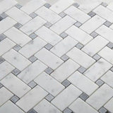White Carrara Marble Honed Basketweave w/Gray Dots Mosaic Tile - TILE AND MOSAIC DEPOT