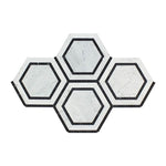 White Carrara Marble 5x5 Hexagon with Black Honed Mosaic Tile - TILE AND MOSAIC DEPOT