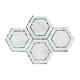White Carrara Marble 5x5 Hexagon with Blue Polished Mosaic Tile - TILE AND MOSAIC DEPOT