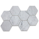 White Carrara Marble 5x5 Hexagon Polished Mosaic Tile - TILE AND MOSAIC DEPOT