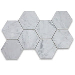 White Carrara Marble 5x5 Hexagon Honed Mosaic Tile - TILE AND MOSAIC DEPOT
