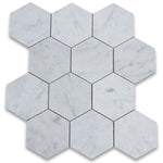 White Carrara Marble 5x5 Hexagon Honed Mosaic Tile - TILE AND MOSAIC DEPOT