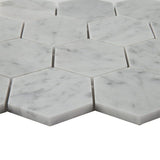 White Carrara Marble 3x3 Hexagon Honed Mosaic Tile - TILE AND MOSAIC DEPOT