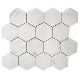 White Carrara Marble 3x3 Hexagon Honed Mosaic Tile - TILE AND MOSAIC DEPOT
