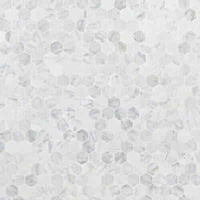 White Carrara Marble 1x1 Hexagon Honed Mosaic Tile - TILE AND MOSAIC DEPOT