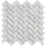 White Carrara Marble 1x2 Herringbone Polished Mosaic Tile - TILE AND MOSAIC DEPOT