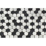 White Carrara Thassos Black Marble Penny Round Polished Mosaic Tile - TILE AND MOSAIC DEPOT