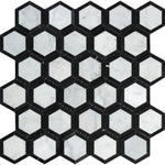 White Carrara Marble 2x2 Hexagon with Black Polished Mosaic Tile - TILE AND MOSAIC DEPOT