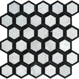 White Carrara Marble 2x2 Hexagon with Black Polished Mosaic Tile - TILE AND MOSAIC DEPOT