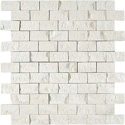 White Pearl Limestone 1x2 Split Face Mosaic Tile - TILE AND MOSAIC DEPOT