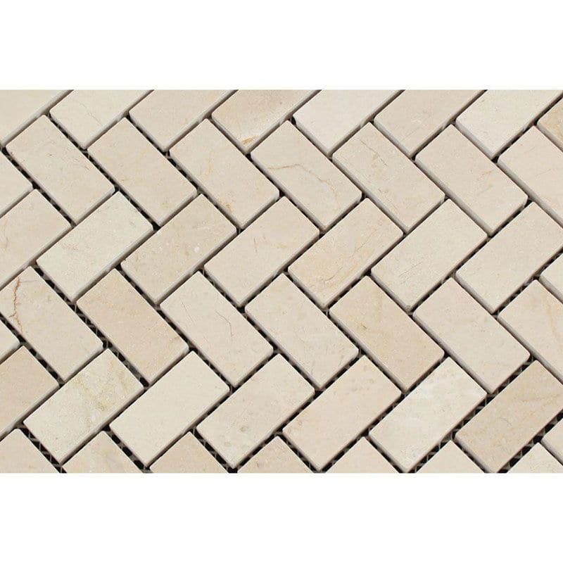 Crema Marfil Marble Mini Herringbone Polished Mosaic Tile - TILE AND MOSAIC DEPOT