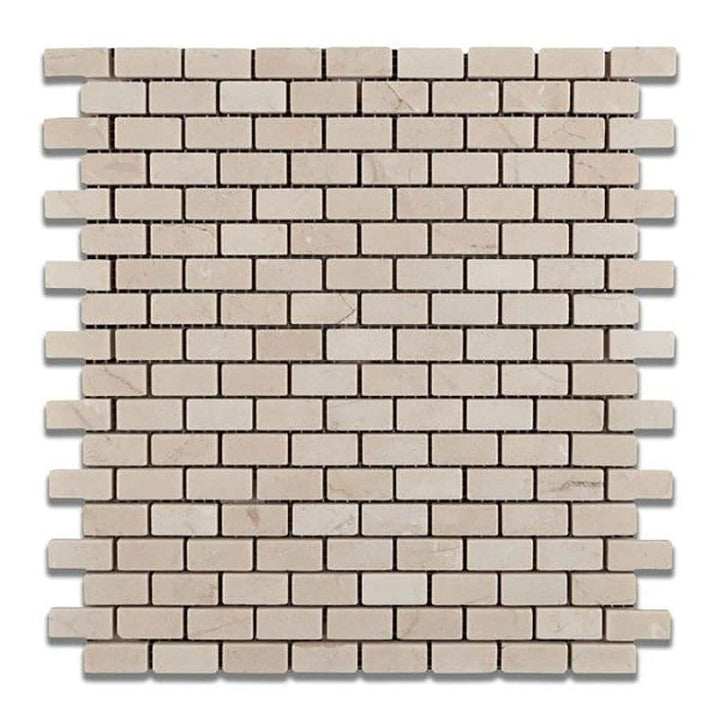 Crema Marfil Marble Polished Mini Brick Mosaic Tile - TILE AND MOSAIC DEPOT