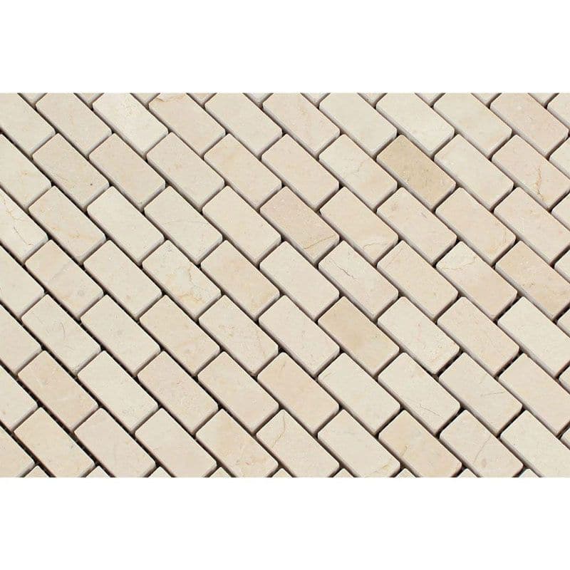 Crema Marfil Marble Polished Mini Brick Mosaic Tile - TILE AND MOSAIC DEPOT
