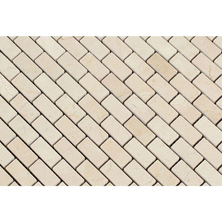 Crema Marfil Marble Polished Mini Brick Mosaic Tile - TILE AND MOSAIC DEPOT