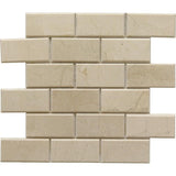 Crema Marfil Marble 2 X 4 Polished Deep Beveled Brick Mosaic Tile - TILE AND MOSAIC DEPOT