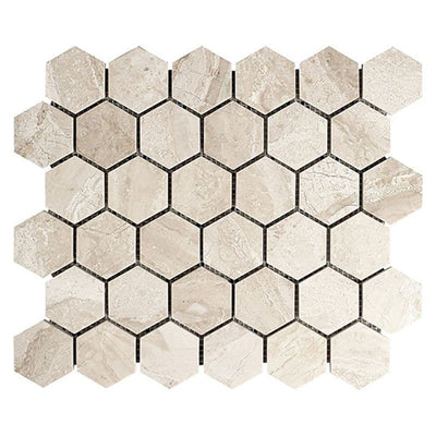 Royal Beige Marble 2x2 Hexagon Honed Marble Mosaic Tile - TILE AND MOSAIC DEPOT
