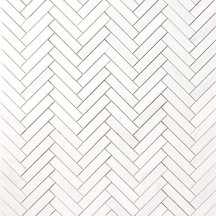 Bianco Dolomite Marble 1x4 Herringbone Polished Mosaic Tile - TILE & MOSAIC DEPOT