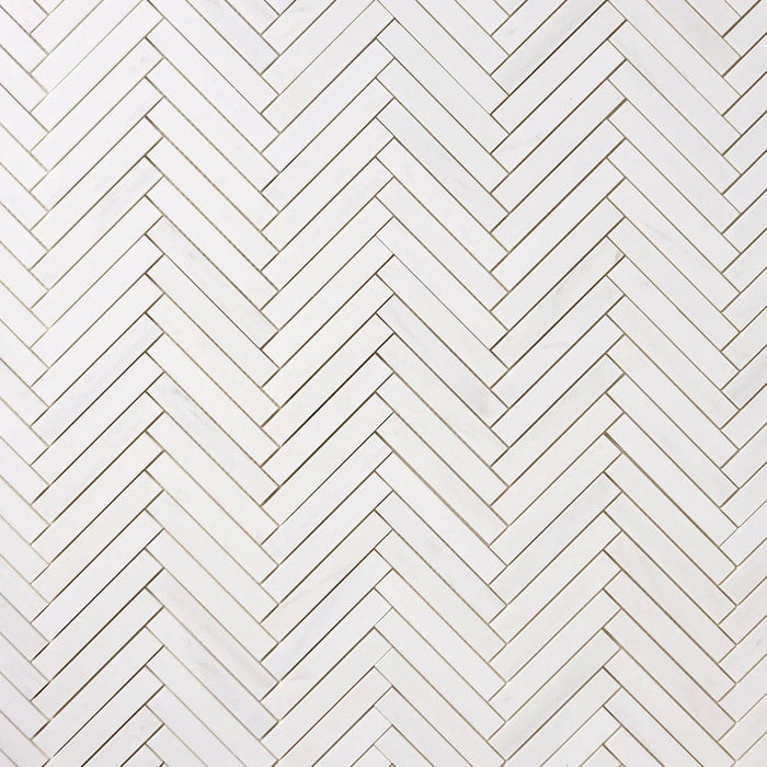 Bianco Dolomite Marble 1x6 Herringbone Polished Mosaic Tile - TILE & MOSAIC DEPOT