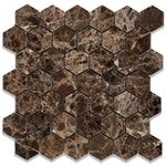 Emperador Dark Spanish Marble 2x2 Hexagon Polished Mosaic Tile - TILE AND MOSAIC DEPOT