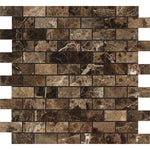 Emperador Dark Spanish Marble 1x2 Polished Mosaic Tile - TILE AND MOSAIC DEPOT