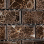 Emperador Dark Spanish Marble 2x4 Deep Beveled Polished Mosaic Tile - TILE AND MOSAIC DEPOT