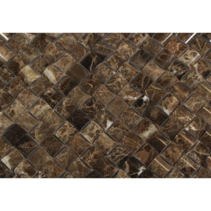 Emperador Dark Marble 3D Pillow Polished Mosaic Tile - TILE AND MOSAIC DEPOT