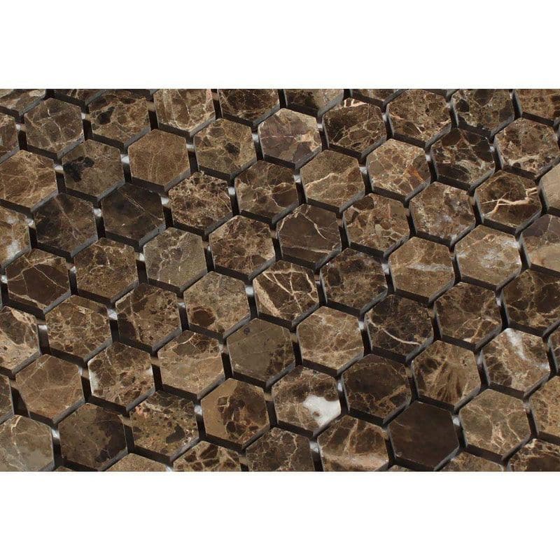 Emperador Dark Spanish Marble 1x1 Hexagon Polished Mosaic Tile - TILE AND MOSAIC DEPOT