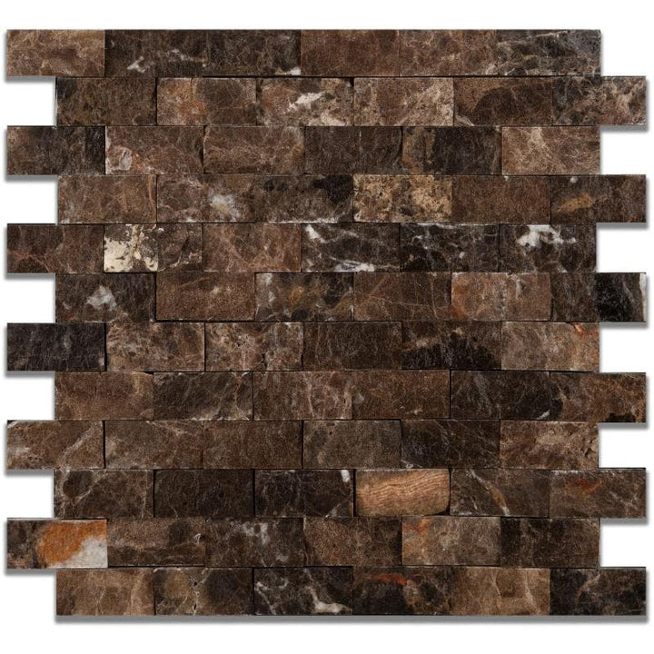 Emperador Dark Spanish Marble 1x2 Split Face Mosaic Tile - TILE AND MOSAIC DEPOT