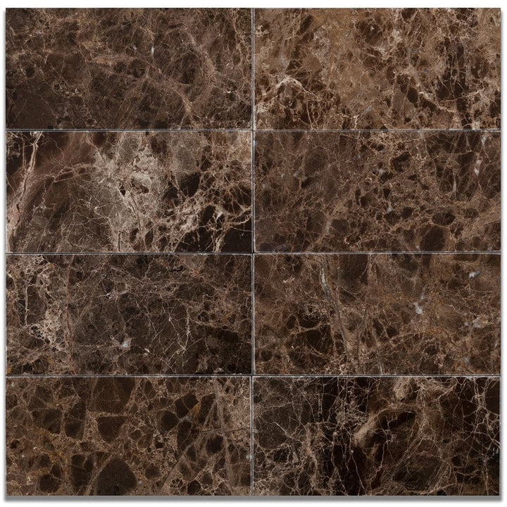 Emperador Dark Spanish Marble 3x6 Polished Tile - TILE AND MOSAIC DEPOT