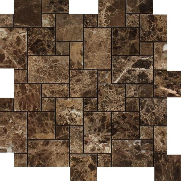 Emperador Dark Spanish Marble Mini Pattern Polished Mosaic Tile - TILE AND MOSAIC DEPOT