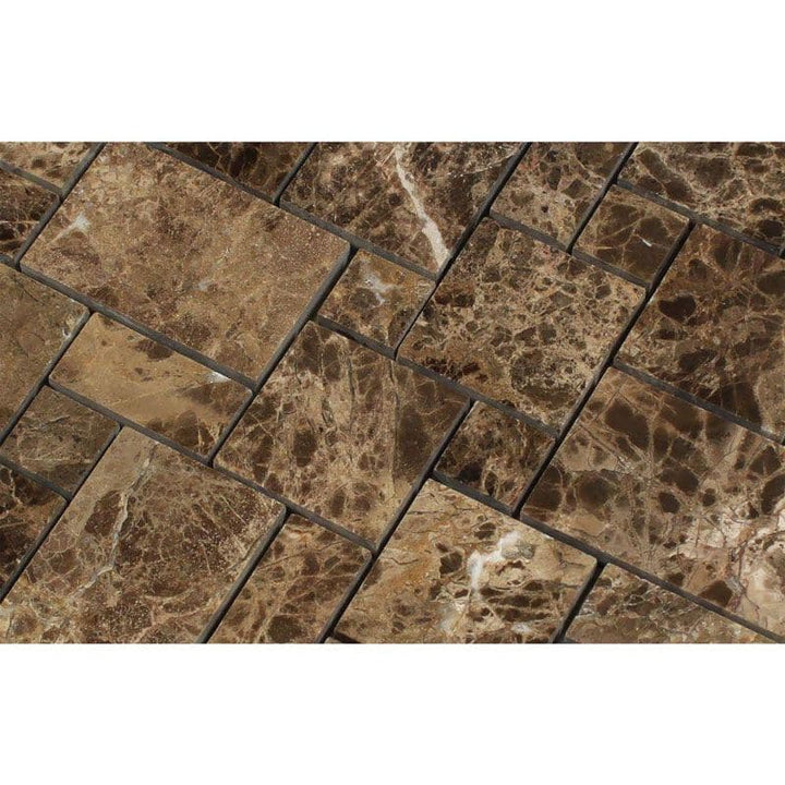 Emperador Dark Spanish Marble Mini Pattern Polished Mosaic Tile - TILE AND MOSAIC DEPOT
