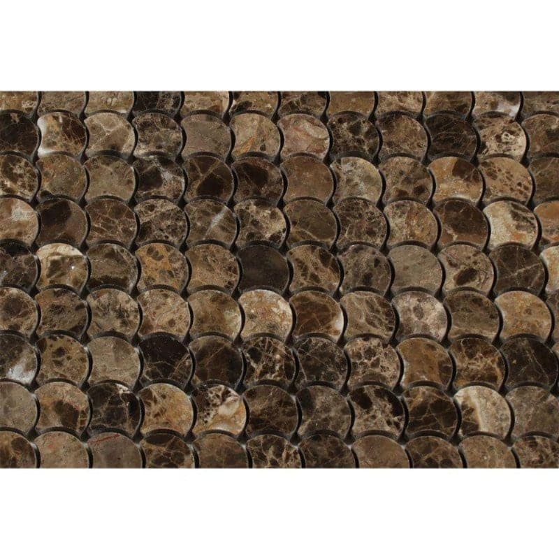 Emperador Dark Spanish Marble Penny Round Polished Mosaic Tile - TILE AND MOSAIC DEPOT