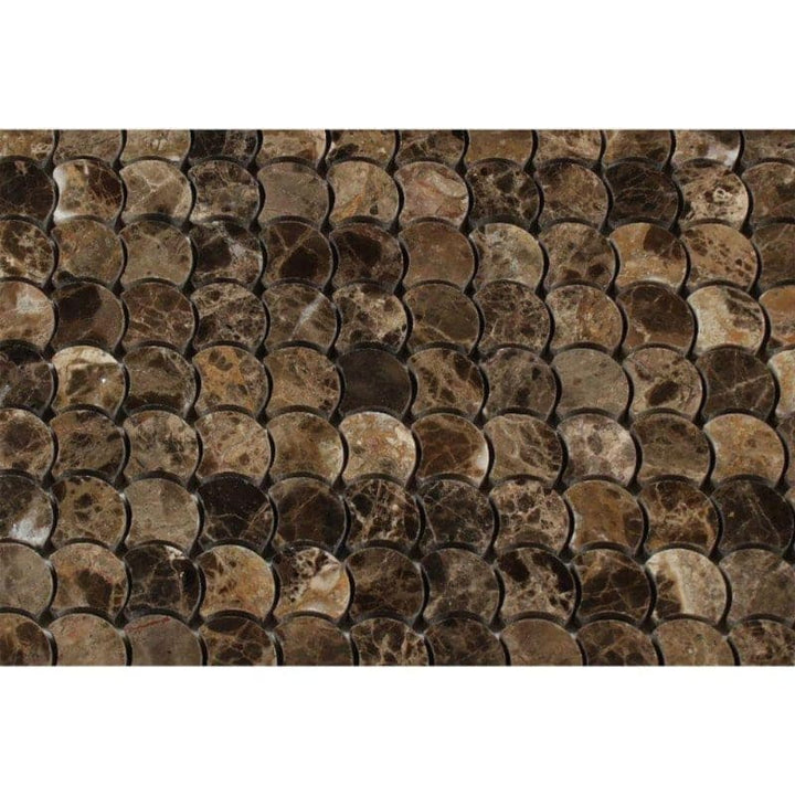 Emperador Dark Spanish Marble Penny Round Polished Mosaic Tile - TILE AND MOSAIC DEPOT