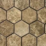Emperador Light Marble 2x2 Hexagon Polished Mosaic Tile - TILE AND MOSAIC DEPOT