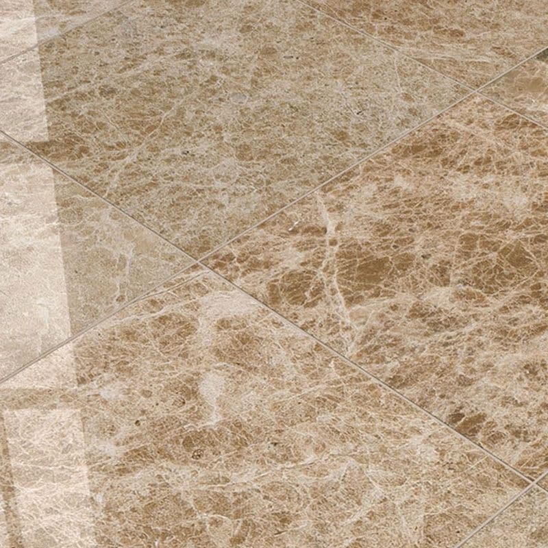 Emperador Light marble 12x12 polished natural stone tile with beige and brown tones, ideal for flooring and wall applications.