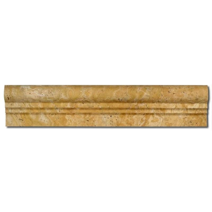 Gold travertine 2.5x12 two-step ogee liner molding for tile trims, showcasing elegant natural stone detail.