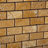 Gold Travertine 1x2 Tumbled Mosaic Tile - TILE & MOSAIC DEPOT