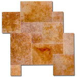 Gold Travertine Unfilled Brushed & Chiseled Versailles Pattern Tile - TILE AND MOSAIC DEPOT