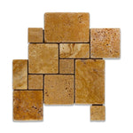 Gold Travertine Opus Mini Pattern Tumbled Mosaic Tile - TILE AND MOSAIC DEPOT