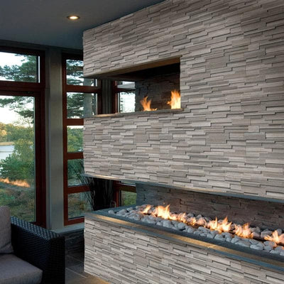 Haisa Dark (Gray Oak) Marble 3D 6x24 Stacked Stone Ledger Panel - TILE & MOSAIC DEPOT