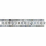 2 x 12 Honed Bianco Carrara Marble BIAS Border w/ Blue-Gray Dots.