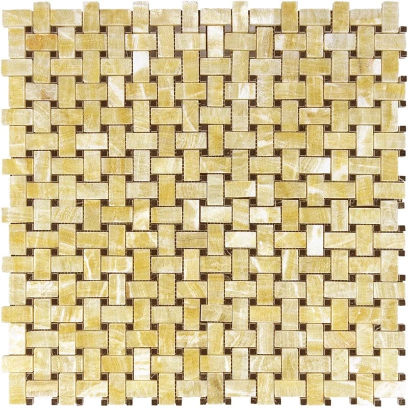 Honey Onyx Basketweave w/ Black Dots Polished Mosaic Tile - TILE AND MOSAIC DEPOT