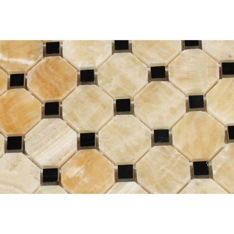 Honey Onyx Octagon with Black Dots Polished Mosaic Tile - TILE AND MOSAIC DEPOT